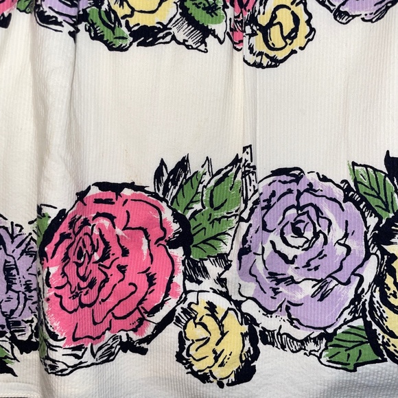 EUC Ann Taylor Loft Floral Print Cream Pleated A-line Full Short Skirt Size 16 - Picture 9 of 9